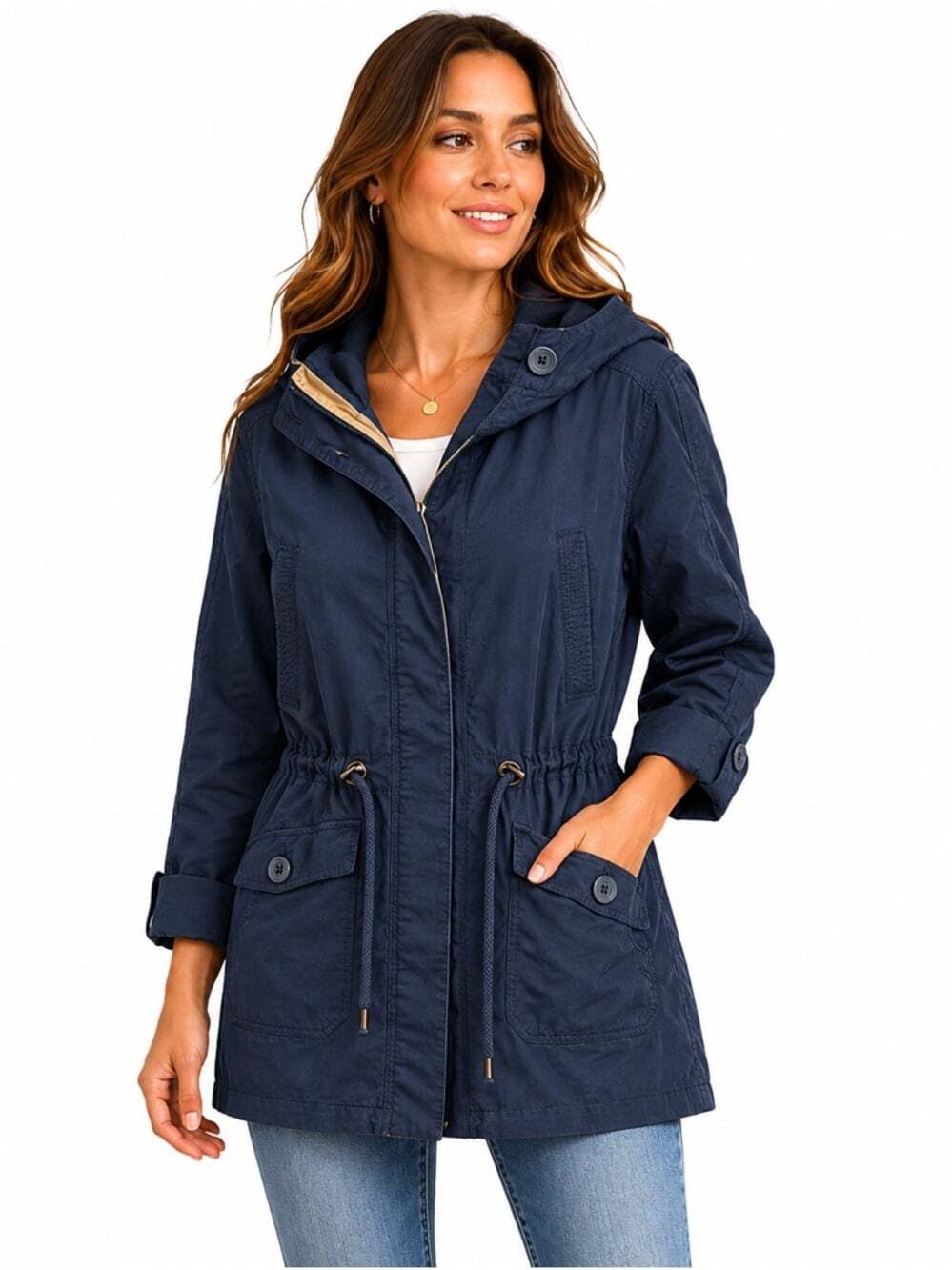 Timberland Navy Utility Parka Jacket Hooded Lightweight Travel Utility Small